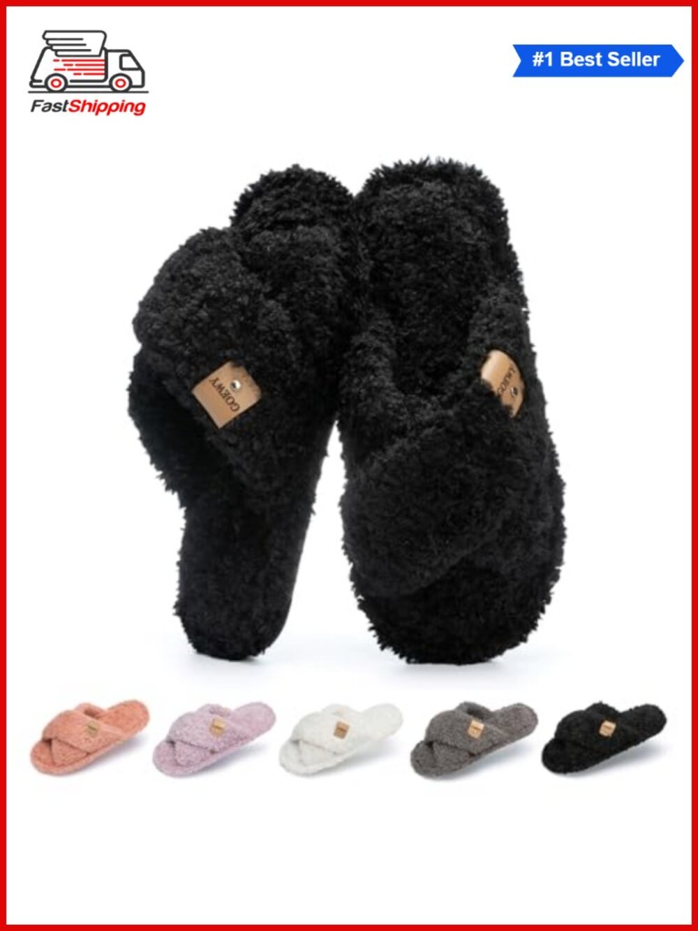 ✨ GOEWY Faux Fur Open Toe Slippers Memory Foam Cozy House Shoes Indoor Outdoor